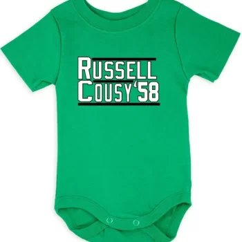 Baby Onesie Bill Russell Bob Cousy 1958 Boston Celtics Creeper Romper