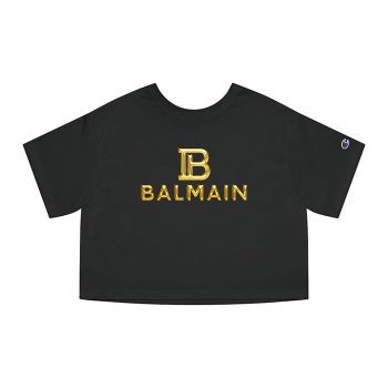 Balmain Gold Logo Luxury Champion Women Cropped T-Shirt CTB2868