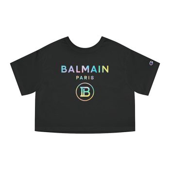 Balmain Paris Tie Dye Logo Champion Women Cropped T-Shirt CTB2860