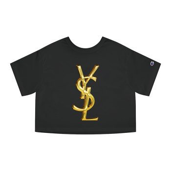 Yves Saint Laurent Gold Logo Luxury Champion Women Cropped T-Shirt CTB2725