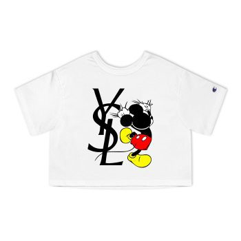 Yves Saint Laurent Logo Luxury Mickey Mouse Champion Women Cropped T-Shirt CTB2499