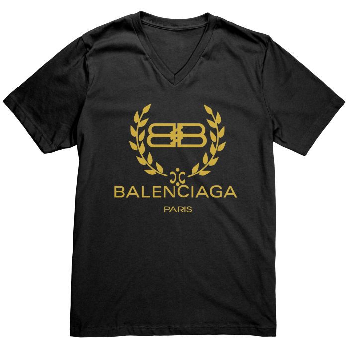 Balenciaga Logo Gold Mens V-Neck Shirt
