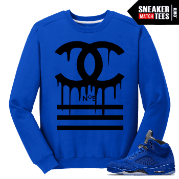 Designer Drip Blue Suede 5S Crewneck Sweatshirt Royal Blue Crewneck Sweatshirt