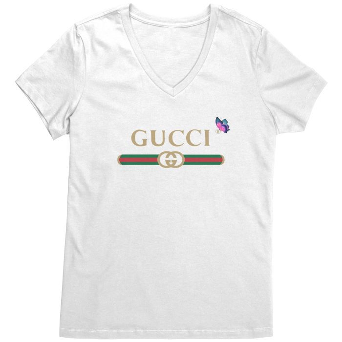 Gucci Logo Butterfly Printed Womens V-Neck Shirt