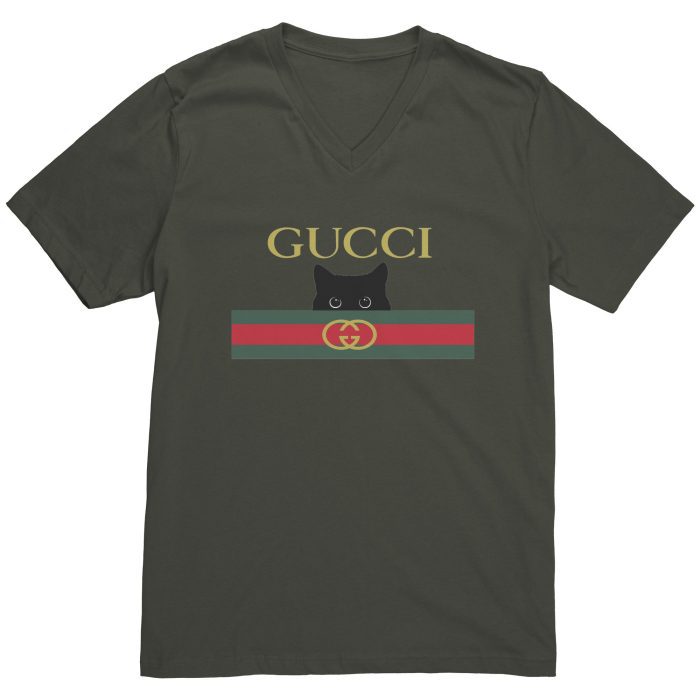 Gucci Logo Cat Printed Mens V-Neck Shirt