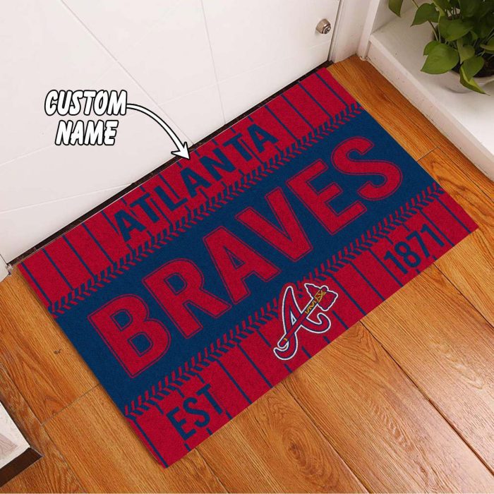 Atlanta Braves Custom Name Funny Luxury Front Entrance Doormat DM1605