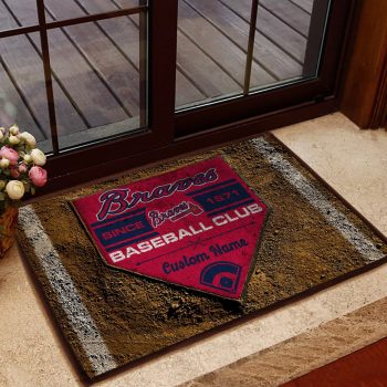 Atlanta Braves MLB Retro Vintage Style Custom Name Personalized Entrance Doormat Welcome Mat DM1756