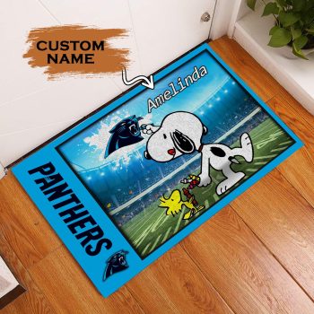 Carolina Panthers Doormats Snoopy NFL 02 Custom Name Doormat DM1213