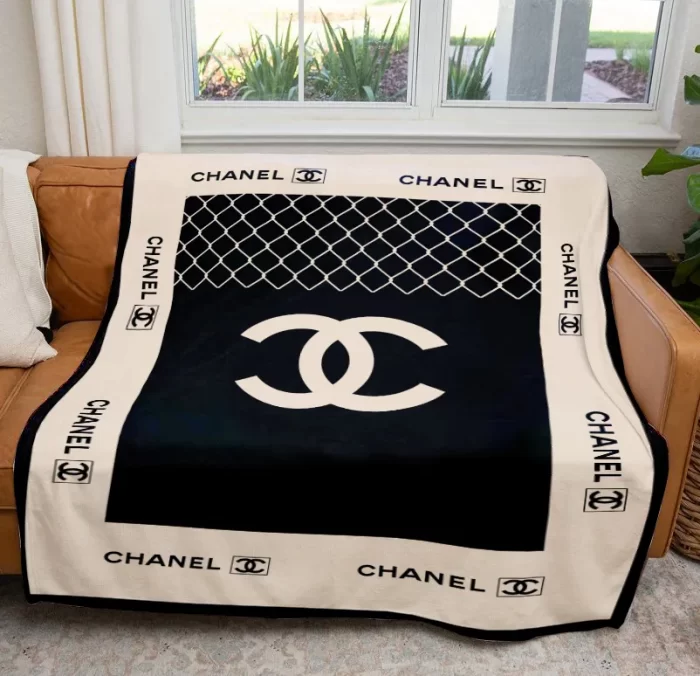 Chanel Logo Luxury Brand Premium Fleece Sherpa Blanket Sofa Decor BL3044