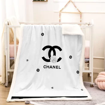 Chanel White Roses Black Logo Luxury Brand Premium Fleece Sherpa Blanket Sofa Decor BL3012