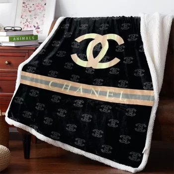 Chanel Yellow Logo Black Luxury Brand Premium Fleece Sherpa Blanket Sofa Decor BL3005