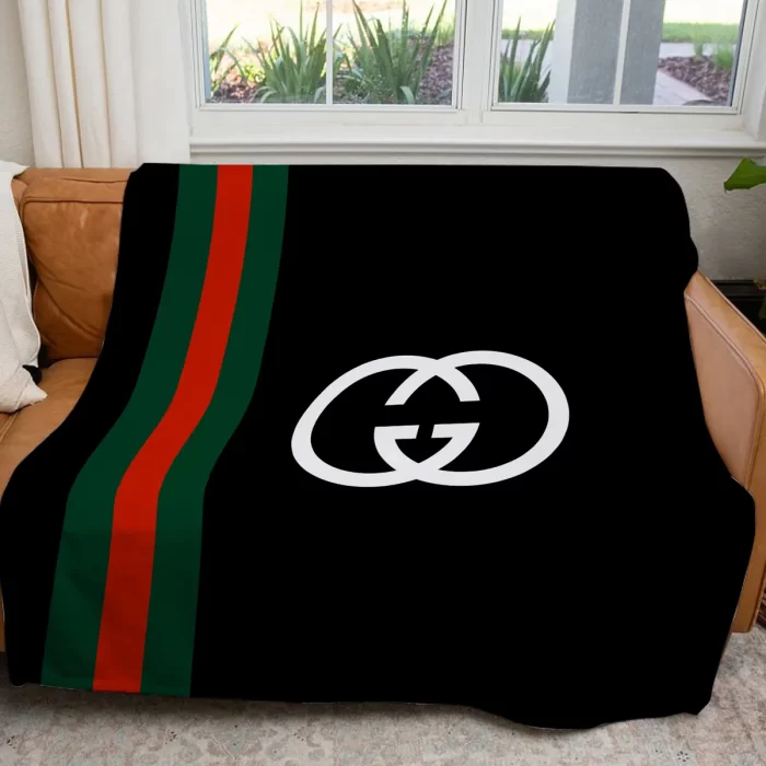 Gucci Black Luxury Brand Premium Fleece Sherpa Blanket Sofa Decor BL3059