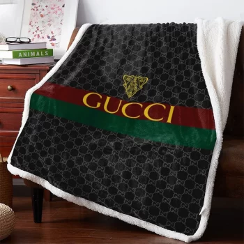 Gucci Fashion Luxury Brand Premium Fleece Sherpa Blanket Sofa Decor BL3089