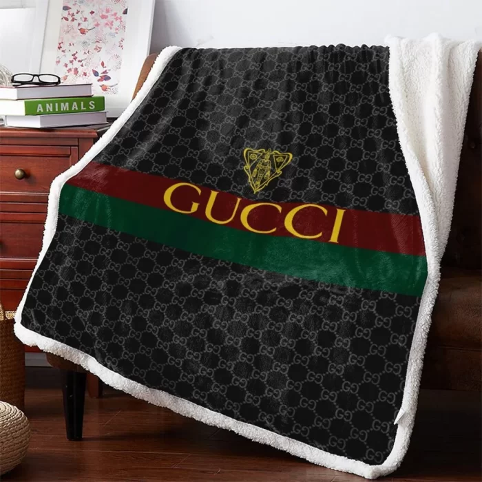 Gucci Fashion Luxury Brand Premium Fleece Sherpa Blanket Sofa Decor BL3089