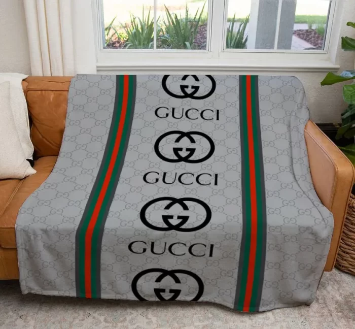 Gucci Logo Luxury Brand Premium Fleece Sherpa Blanket Sofa Decor BL3047