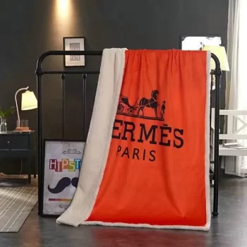 Hermes Orange Luxury Brand Premium Fleece Sherpa Blanket Sofa Decor BL3034