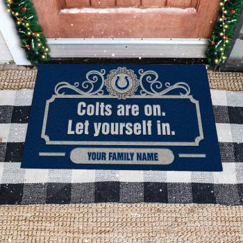 Indianapolis Colts Are On Let Yourself In Custom Personalized Retro Doormat Welcome Mat DM1914