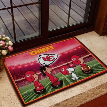 Kansas City Chiefs NFL Snoopy And Friends At The Football Doormat Welcome Mat DM1776
