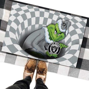 Las Vegas Raiders NFL Grinch 3D Illusion Funny Classic Entrance Doormat Welcome Mat DM1899