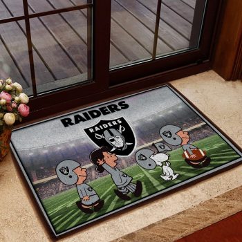 Las Vegas Raiders NFL Snoopy And Friends At The Football Doormat Welcome Mat DM1791