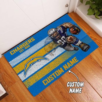 Los Angeles Chargers Custom Name Funny Luxury Front Entrance Doormat Welcome Mat DM2001