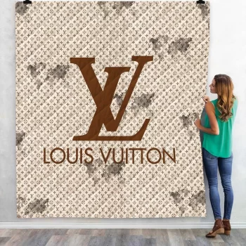 Louis Vuitton Beige Logo Fashion Luxury Brand Premium Fleece Sherpa Blanket Sofa Decor BL3115