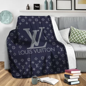 Louis Vuitton Blue Fashion Luxury Brand Premium Fleece Sherpa Blanket Sofa Decor BL3099