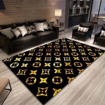 Louis Vuitton Golden Logo Luxury Brand Premium Area Rug Carpet Living Room Rug Floor Decor RR2760