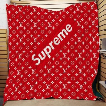 Louis Vuitton Supreme Red Small Logo Luxury Brand Premium Fleece Sherpa Blanket Sofa Decor BL3182