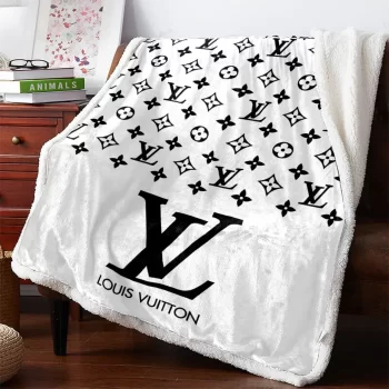 Louis Vuitton White Fashion Logo Luxury Brand Premium Fleece Sherpa Blanket Sofa Decor BL3084