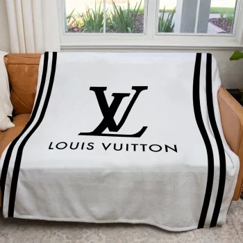 Louis Vuitton White Luxury Brand Premium Fleece Sherpa Blanket Sofa Decor BL3056