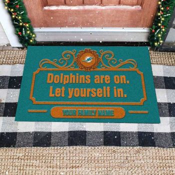 Miami Dolphins Are On Let Yourself In Custom Personalized Retro Doormat Welcome Mat DM1924