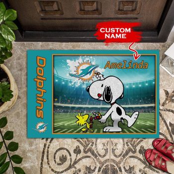 Miami Dolphins Doormats Snoopy NFL 02 Custom Name Doormat DM1191