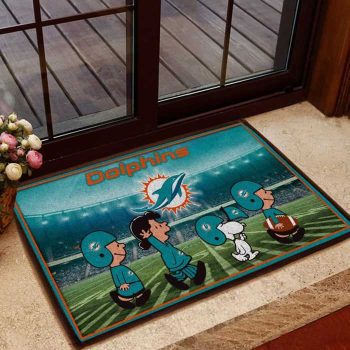 Miami Dolphins NFL Snoopy And Friends At The Football Stadium Doormat Welcome Mat DM1780