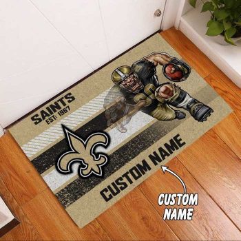 New Orleans Saints Custom Name Funny Luxury Front Entrance Doormat Welcome Mat DM2013