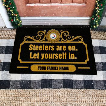 Pittsburgh Steelers Are On Let Yourself In Custom Personalized Retro Doormat Welcome Mat DM1926