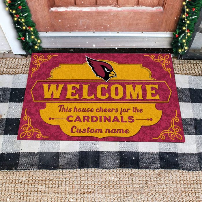 This House Cheers For Arizona Cardinals Custom Name Personalized Entrance Doormat Welcome Mat DM1856