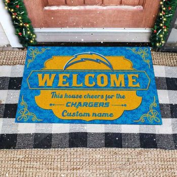 This House Cheers For Los Angeles Chargers Custom Name Personalized Doormat Welcome Mat DM1844