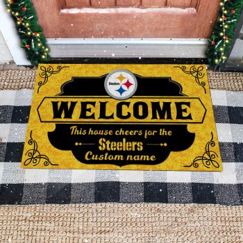 This House Cheers For Pittsburgh Steelers Custom Name Personalized Entrance Doormat Welcome Mat DM1866