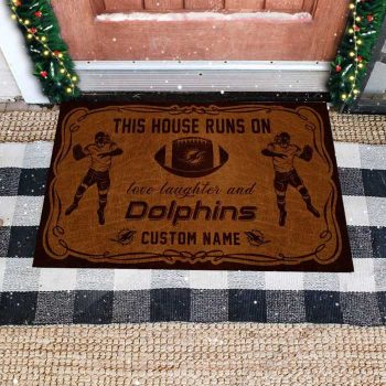 This House Runs On Miami Dolphins Custom Personalized Vintage Design Doormat Welcome Mat DM1889