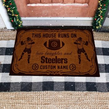 This House Runs On Pittsburgh Steelers Custom Personalized Vintage Design Doormat Welcome Mat DM1870