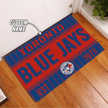 Toronto Blue Jays Custom Name Funny Luxury Front Entrance Doormat Welcome Mat DM2033