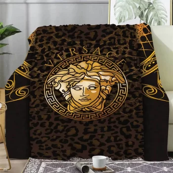 Versace Brown Medusa Luxury Brand Premium Fleece Sherpa Blanket Sofa Decor BL3061