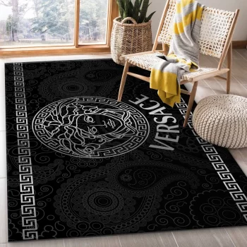 Versace Logo Silver Fashion Brand Living Room Area Rug Christmas Gift Decor RR2939