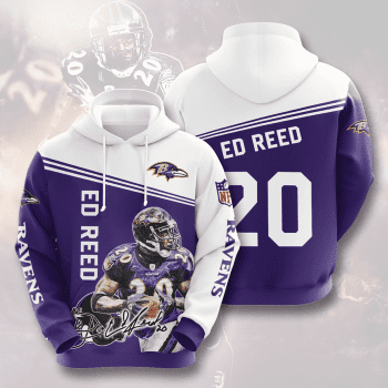 20 Ed Reed Baltimore Ravens Football Team Unisex 3D Pullover Hoodie - Purple IHT1427