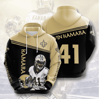 Alvin Kamara 41 Signature New Orleans Saints 3D Unisex Pullover Hoodie - Black Yellow IHT2501