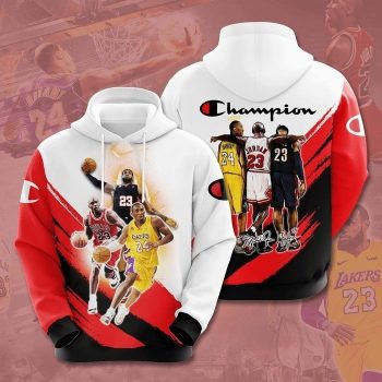 Basketball Legends Kobe Bryant Michael Jordan Lebron James 3D Unisex Pullover Hoodie - Red White IHT2340