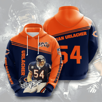 Brian Urlacher 54 Signature Chicago Bears 3D Unisex Pullover Hoodie - Navy Orange IHT1766