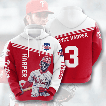 Bryce Harper 3 Philadelphia Phillies 3D Unisex Pullover Hoodie - Red White IHT2685