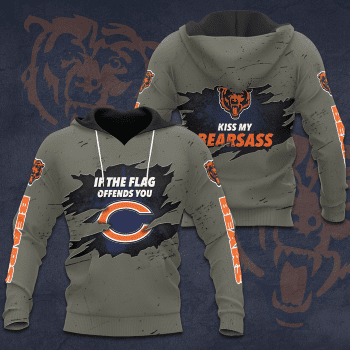 Chicago Bears If The Flag Offends Your Kiss My Bearsass 3D Unisex Pullover Hoodie - Military Green IHT1820